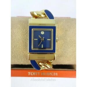 NEW Tory Burch Tilda Navy Blue Gold Tone Stainless Watch Chain Bracelet TBW3030